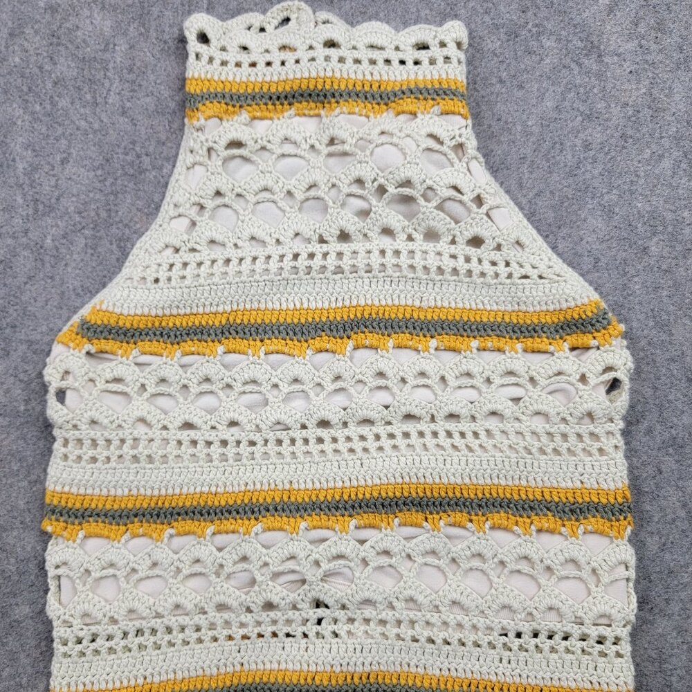 Charlotte Russe Halter Top Womens XL Cream Striped Crochet Lined Lace Up Boho